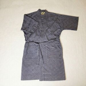 TravelSmith Plaid Travel Robe L/XL Unisex Navy Beige Microfiber Lightweight